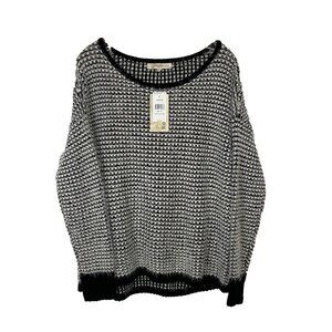 Rewind Womens Sweater Sz XL Black and White Fuzzy Textured Boho Coastal